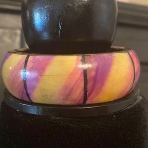 Vintage purple / yellow colored Brass Cuff/bangle bracelet